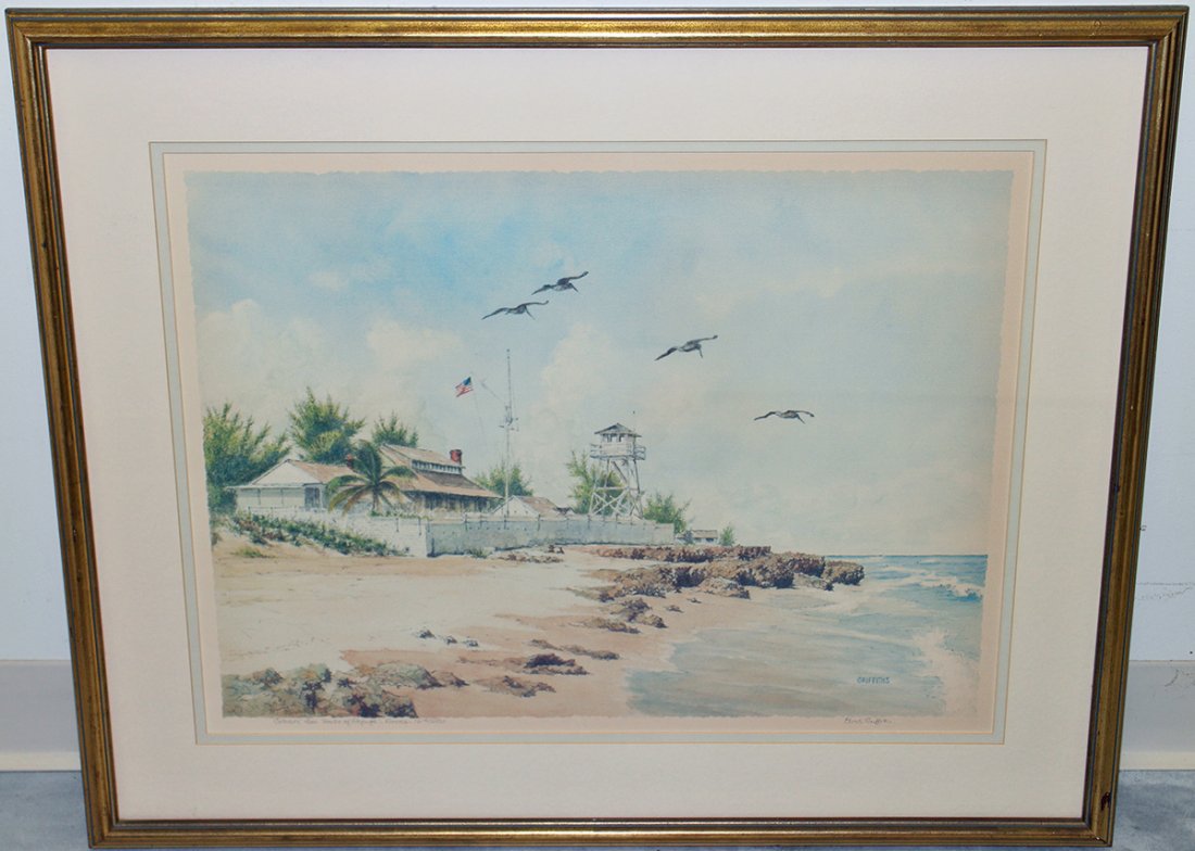 CHRIS GRIFFITHS HOUSE OF REFUGE LITHOGRAPH: Chris Griffiths "Gilberts Bar House of Refuge Stuart, Florida" lithograph. Pencil signed, titled, and numbered. Measures 31.5" x 25.75" w/ frame.