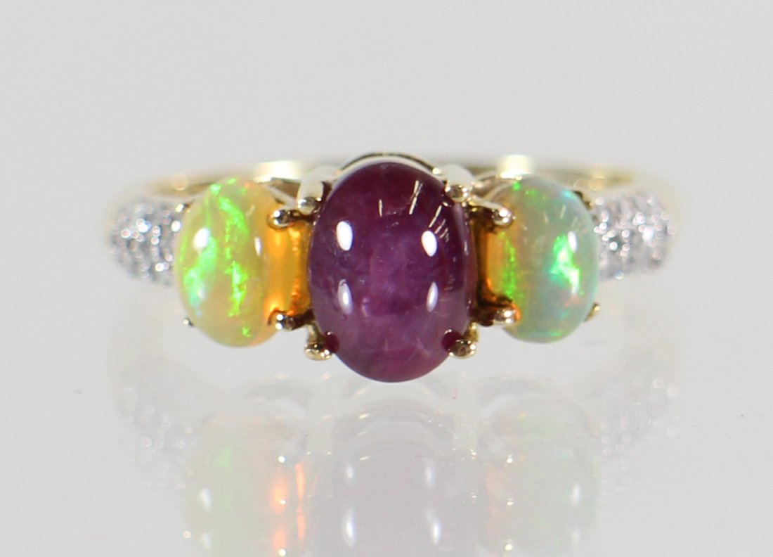 10K STAR RUBY, OPAL, & DIAMOND RING (1 of 2)