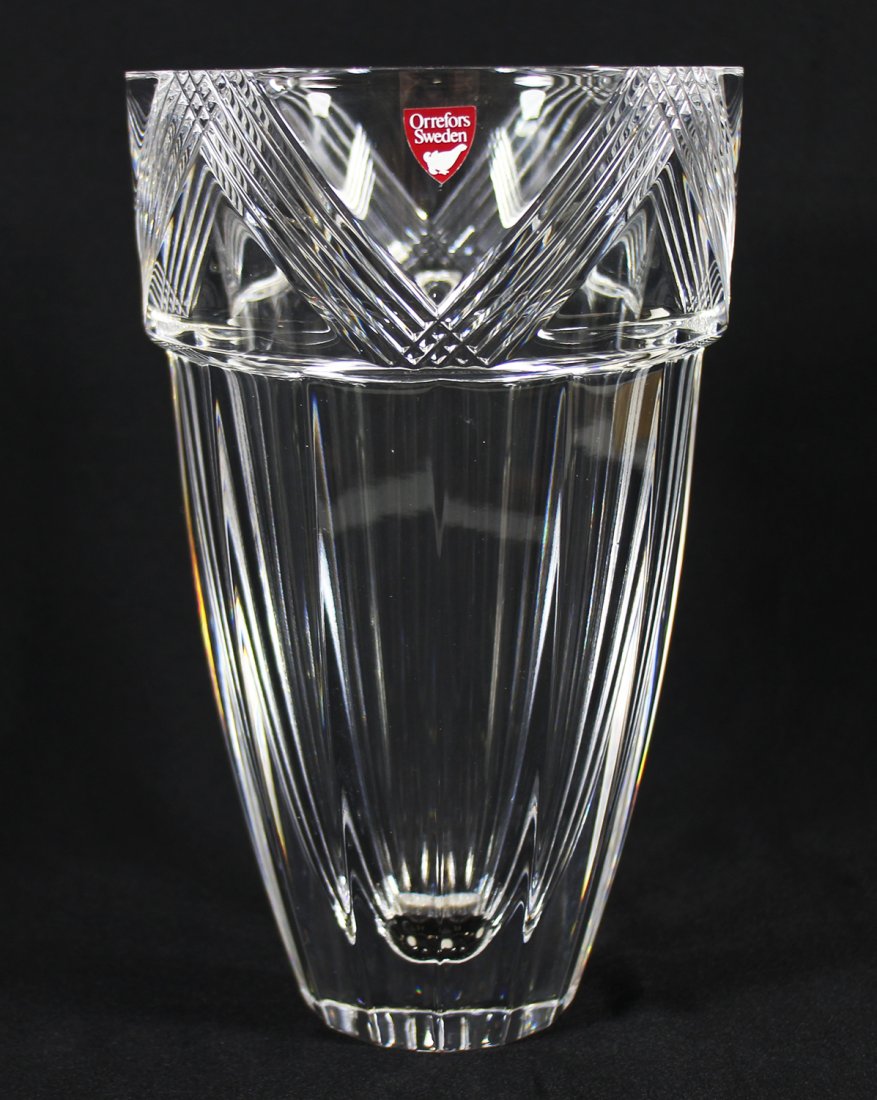 ORREFORS CRYSTAL VASE: 8" Tall Orrefors crystal vase.