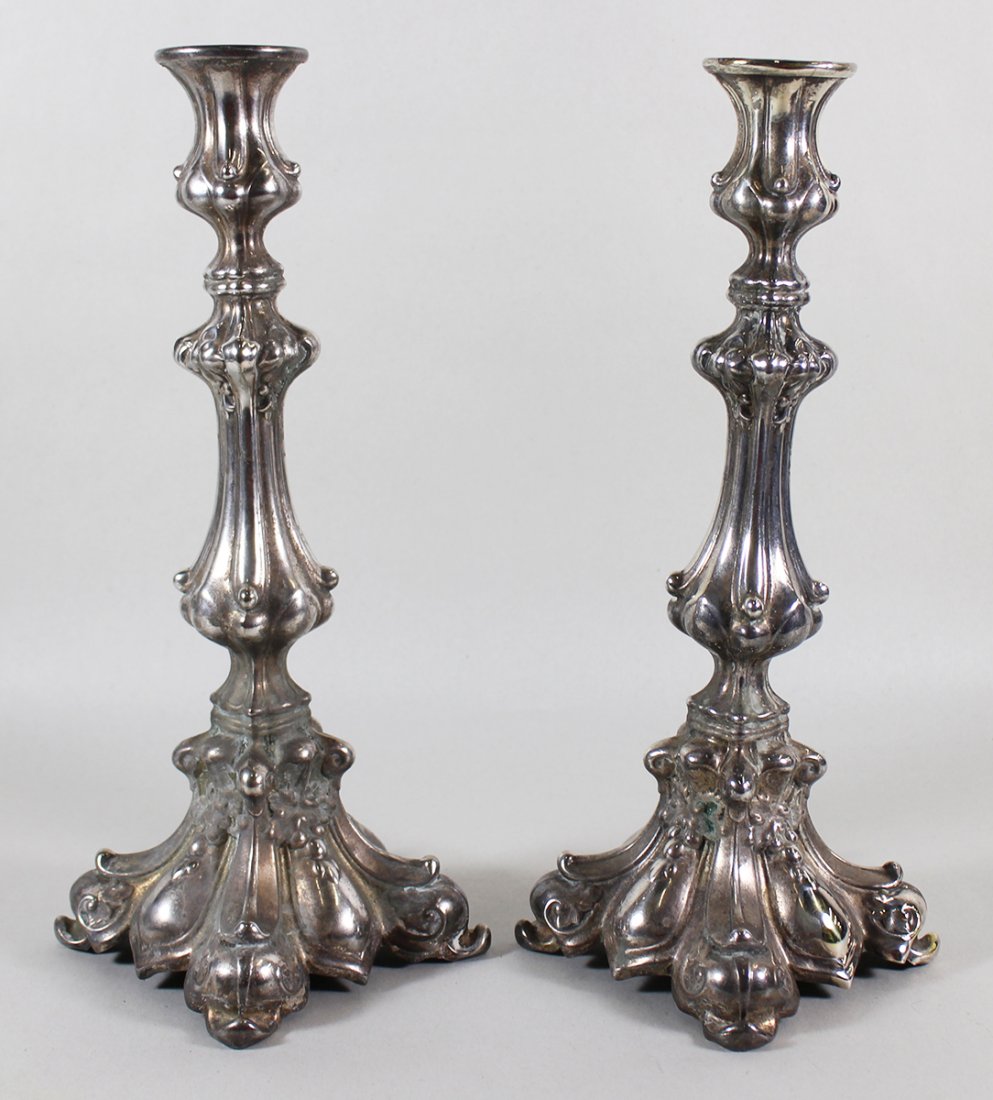 (2) ANTIQUE SILVERPLATE CANDLESTICKS (1 of 2)