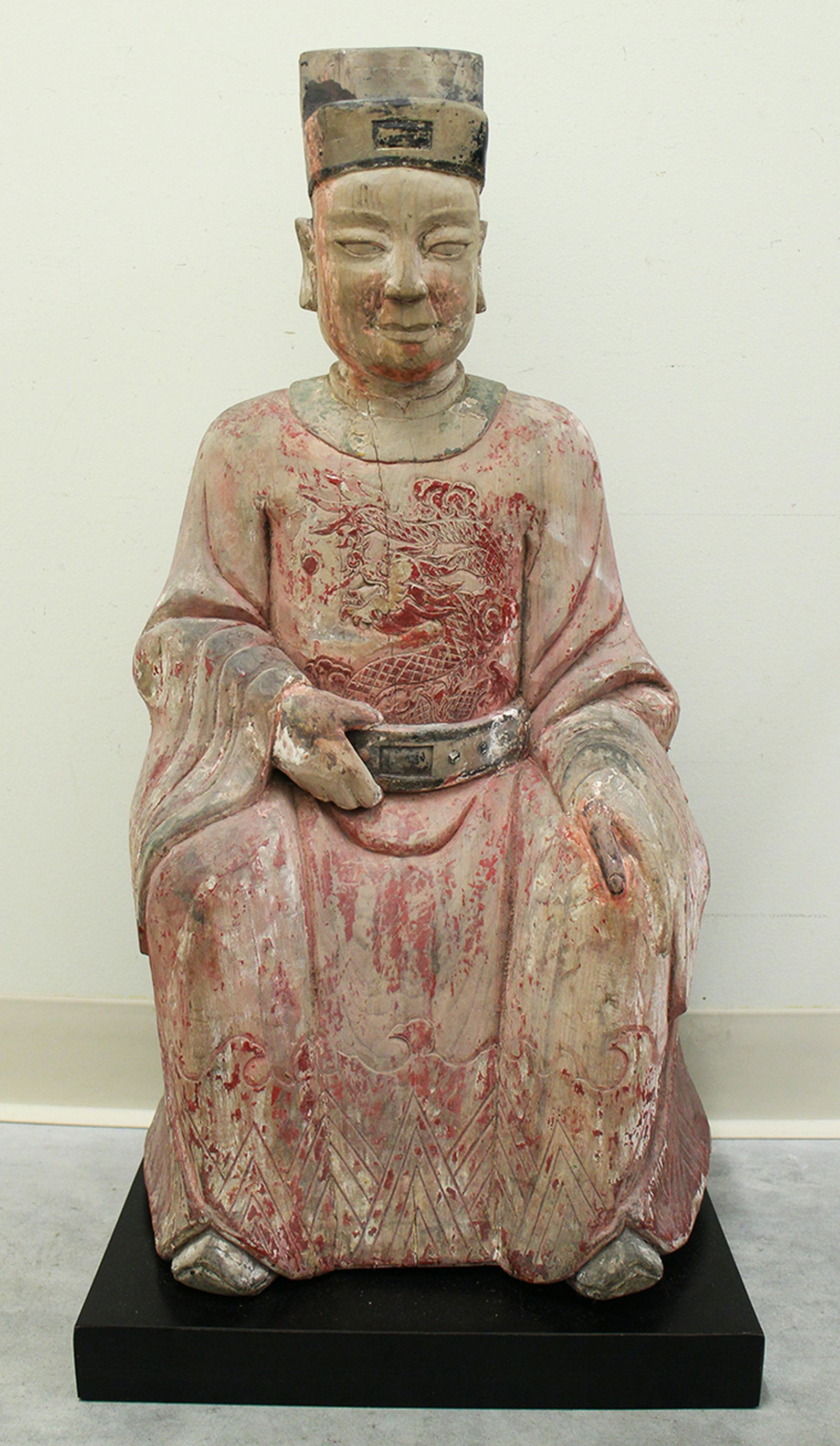 CHINESE WOOD SITTING MAN STATUE (1 of 2)