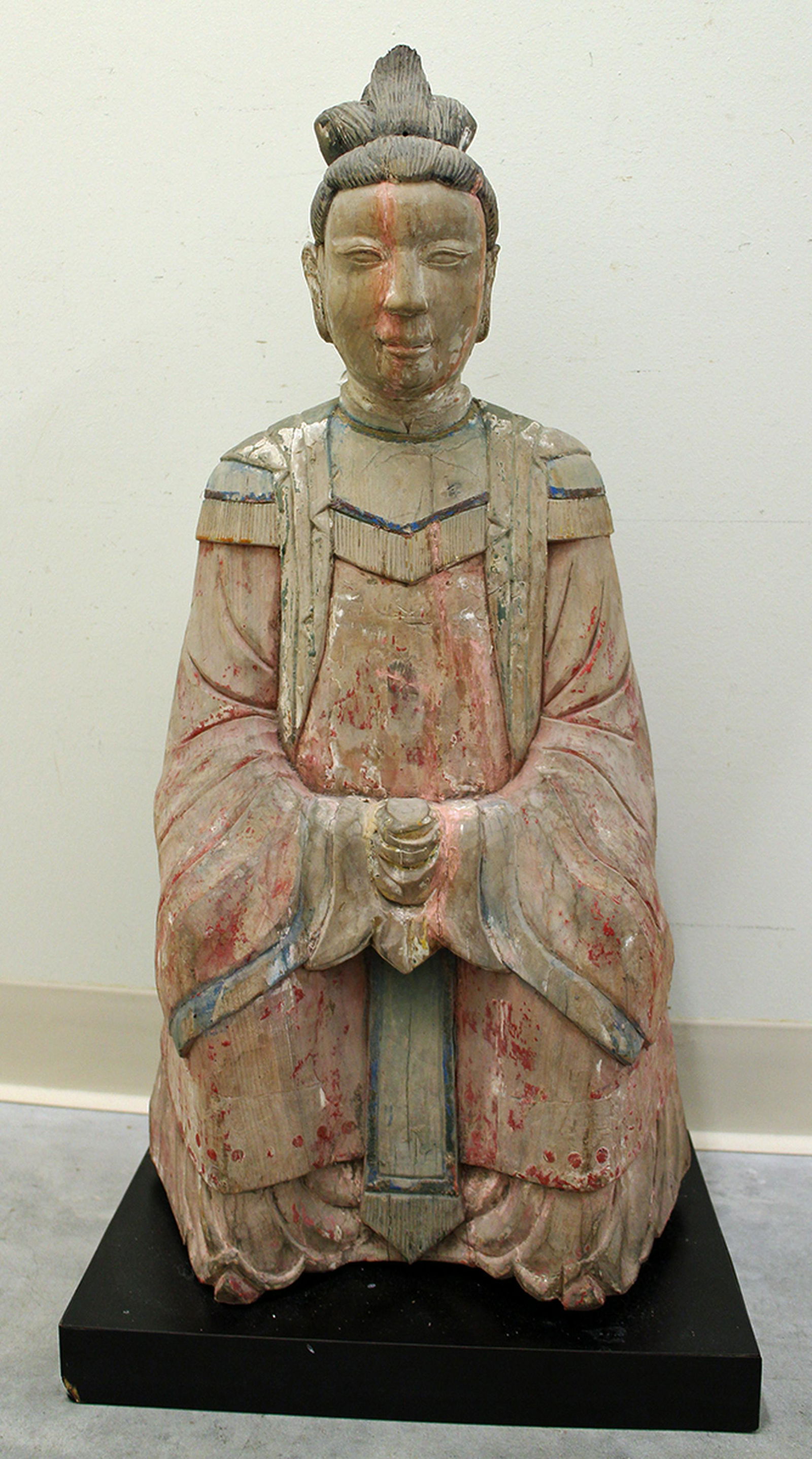 CHINESE WOOD SITTING WOMAN STATUE (1 of 2)
