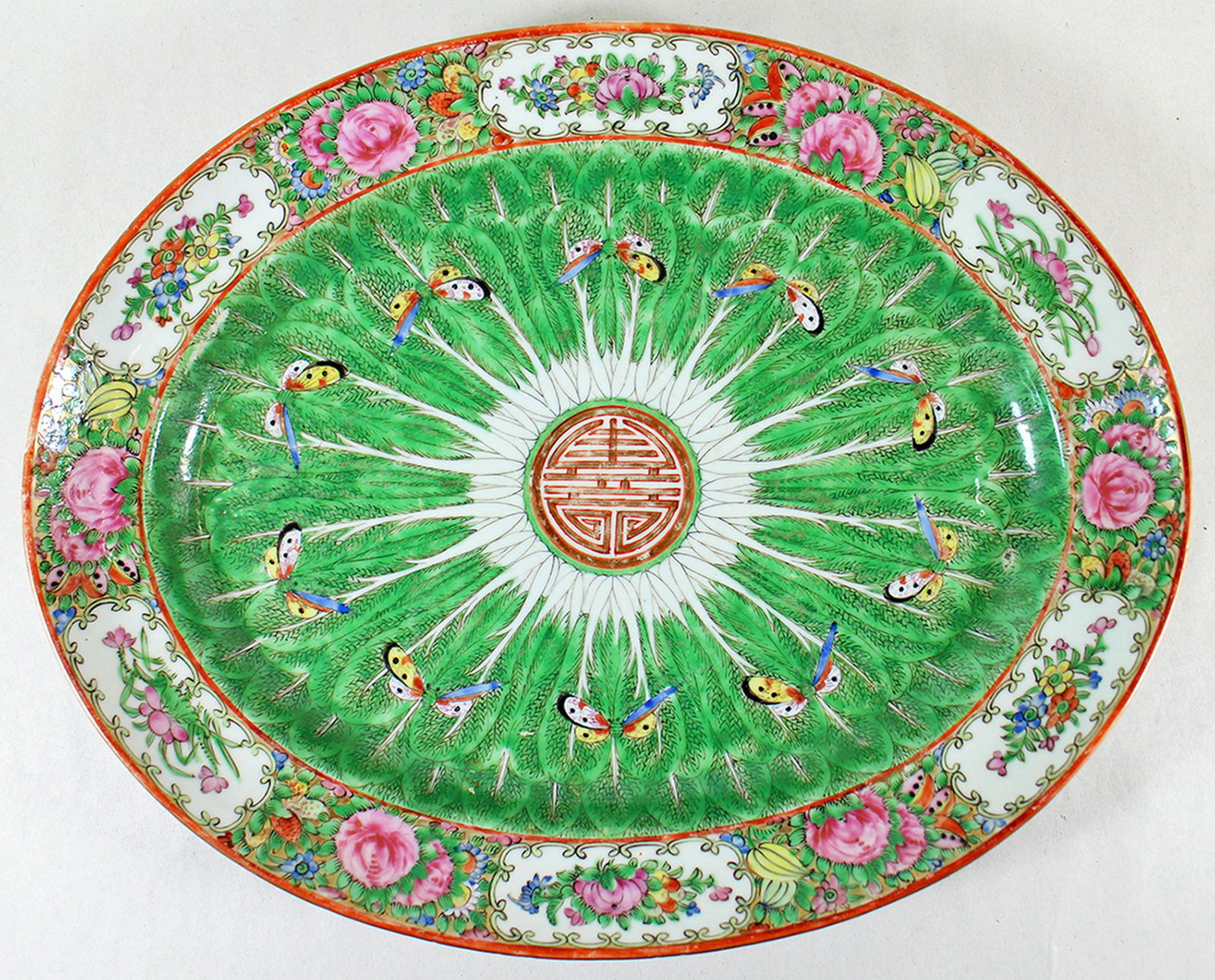 19th CENTURY CHINESE EXPORT ROSE CANTON PLATTER (1 of 3)