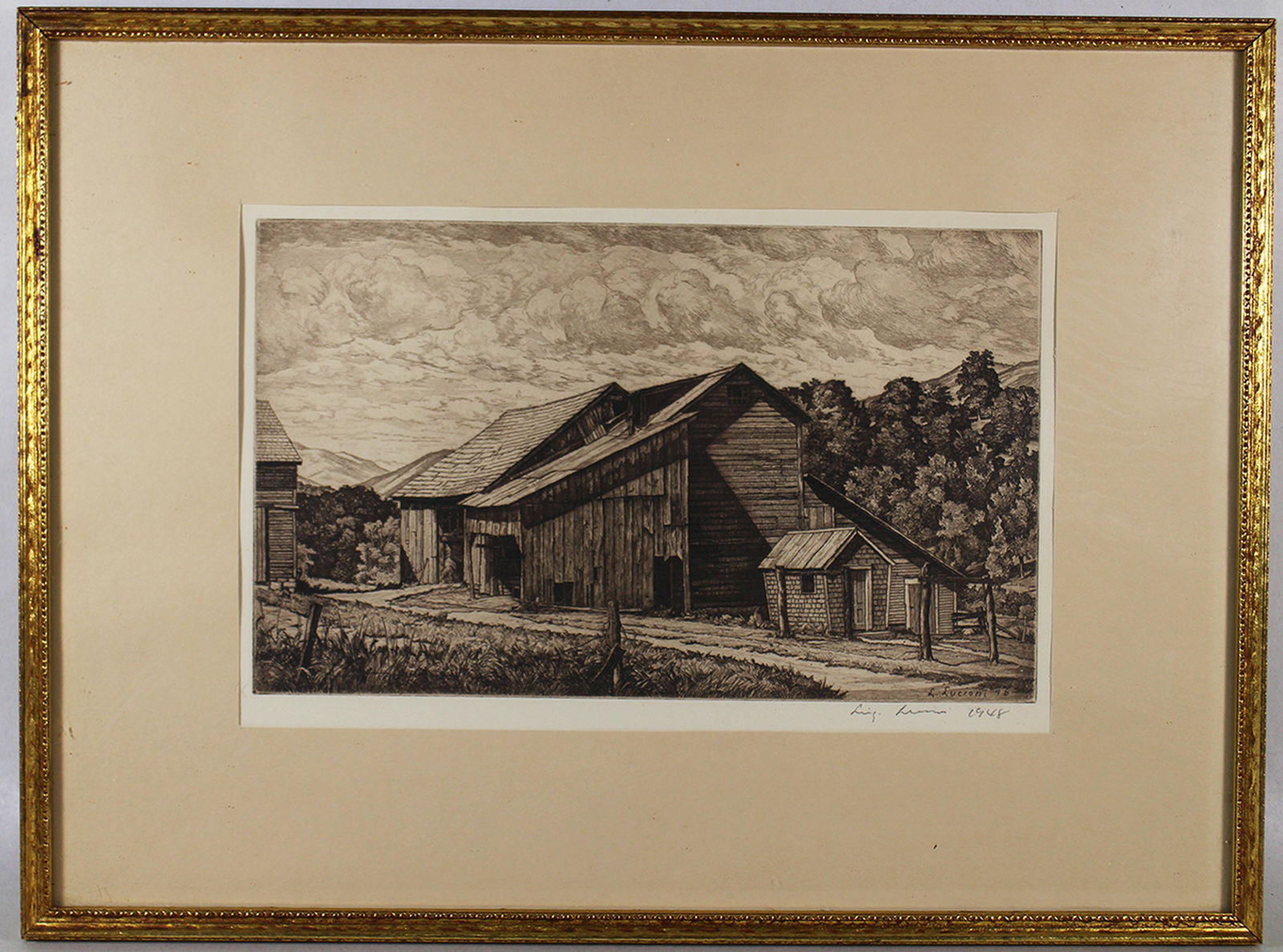 LUIGI LUCIONI "WEATHERED BARNS" SIGNED ETCHING (1 of 3)