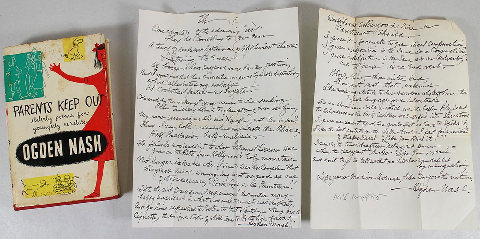 OGDEN NASH HANDWRITTEN POEM & BOOK (1 of 5)
