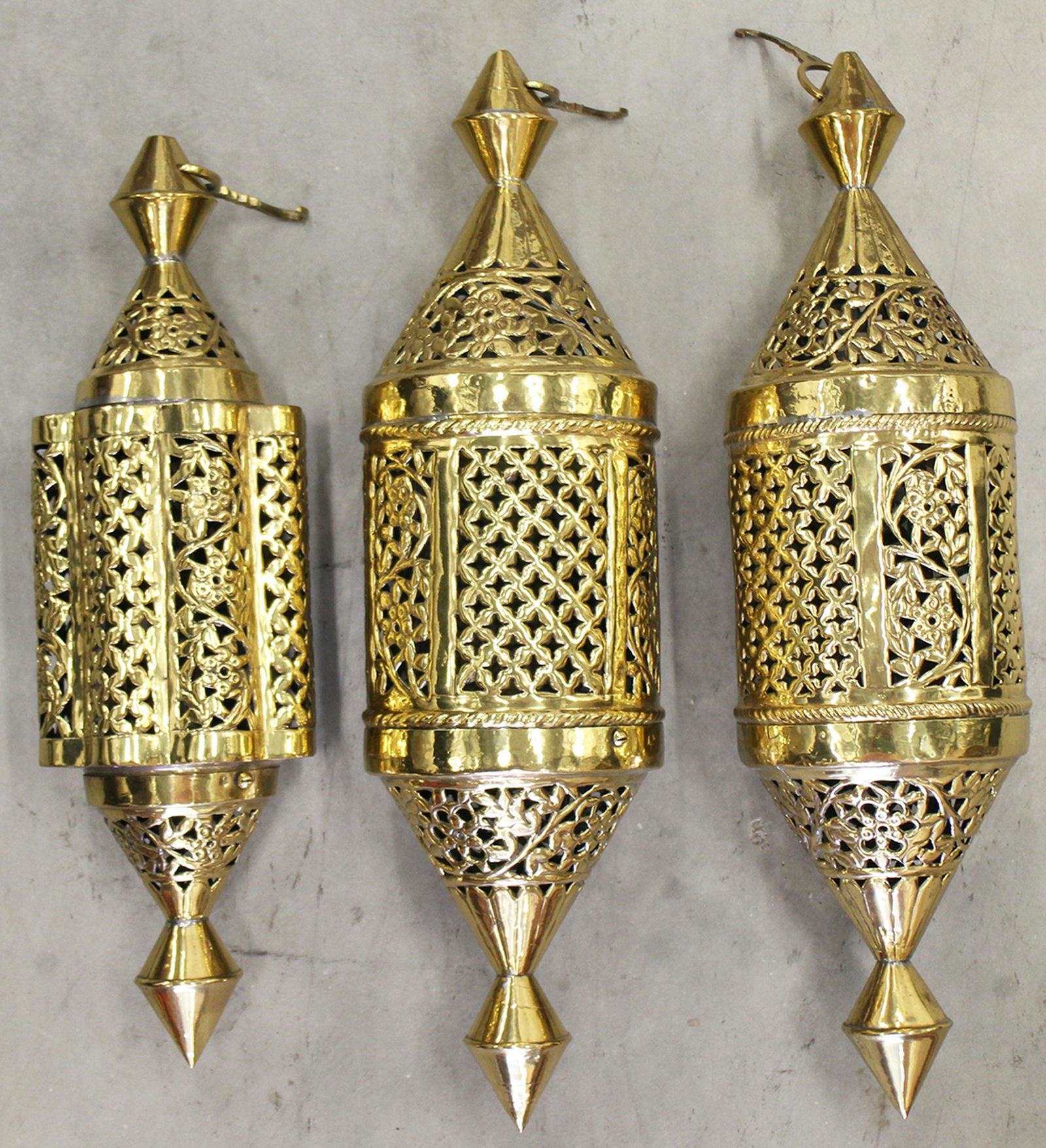 (3) HANGING BRASS MOROCCAN PIERCED LAMPS (1 of 2)