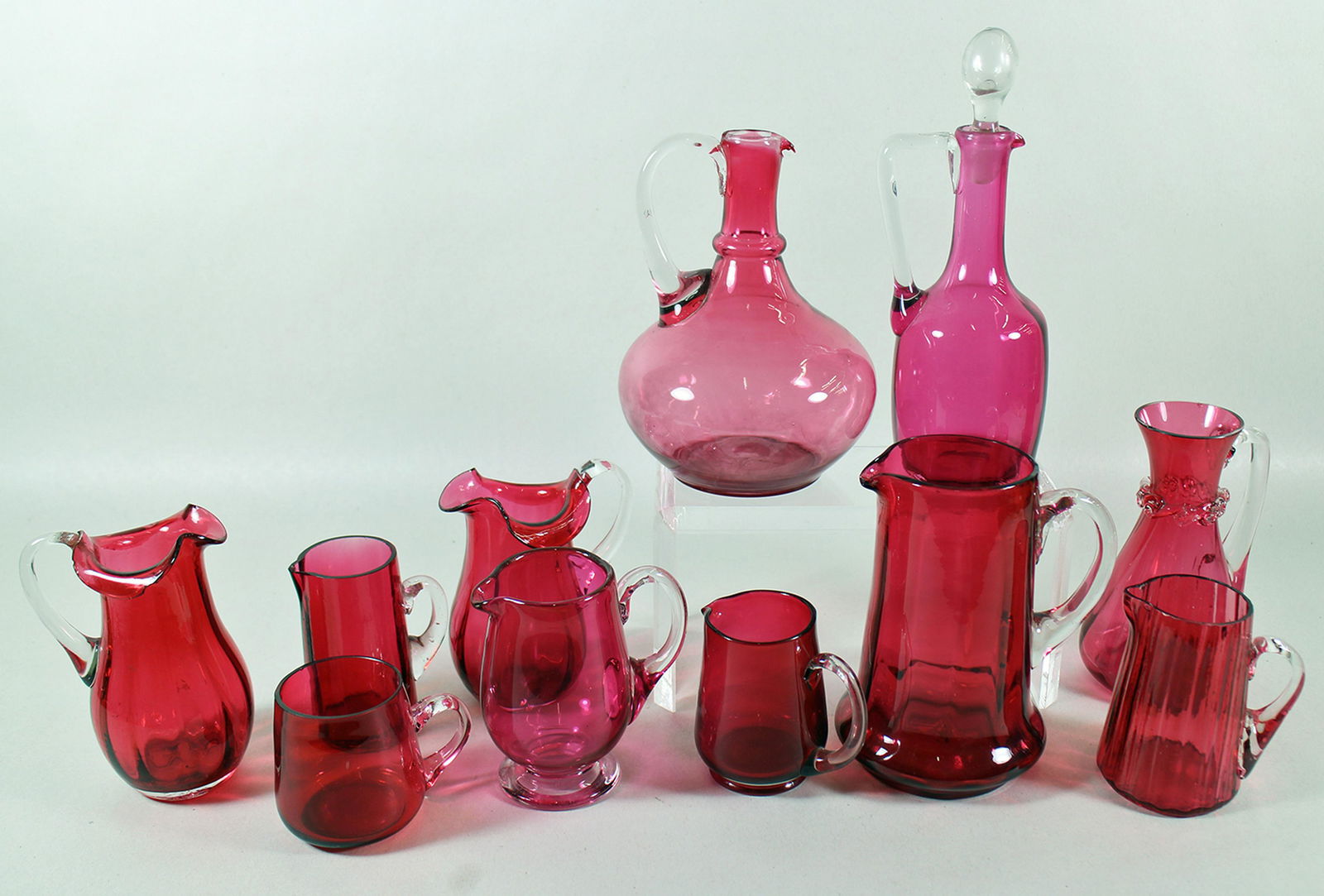 19TH CENTURY CRANBERRY GLASS PITCHERS & CRUETS (1 of 1)