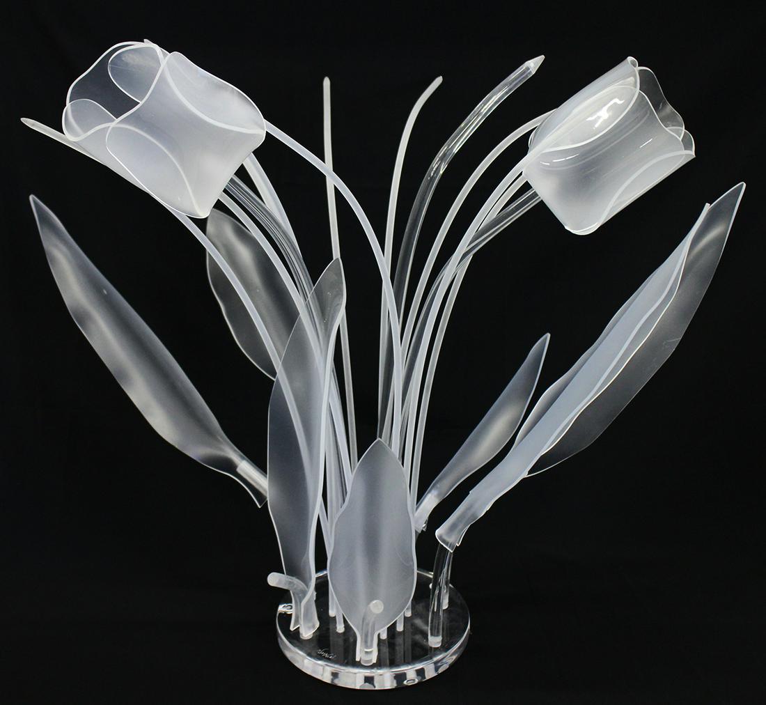 VAN TEAL FLOWER SCULPTURE: Van Teal modern adjustable flower sculpture. One flower missing. Signed on base. Measures approximately 24" tall 25" wide.