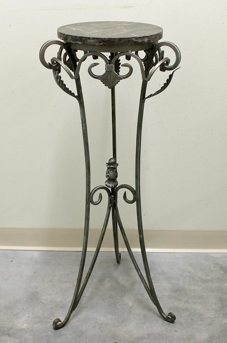IRON PLANT STAND w/ MARBLE TOP (1 of 2)