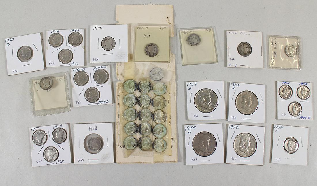 (37) SILVER DIMES (4) SILVER FRANKLIN HALF DOLLARS (1 of 3)
