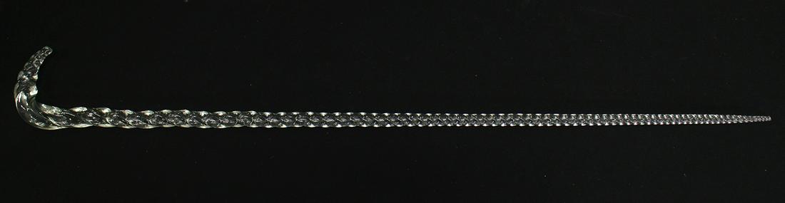TWISTED GLASS CANE: Clear glass walking stick cane with twist design. Measures 39.5" long.
