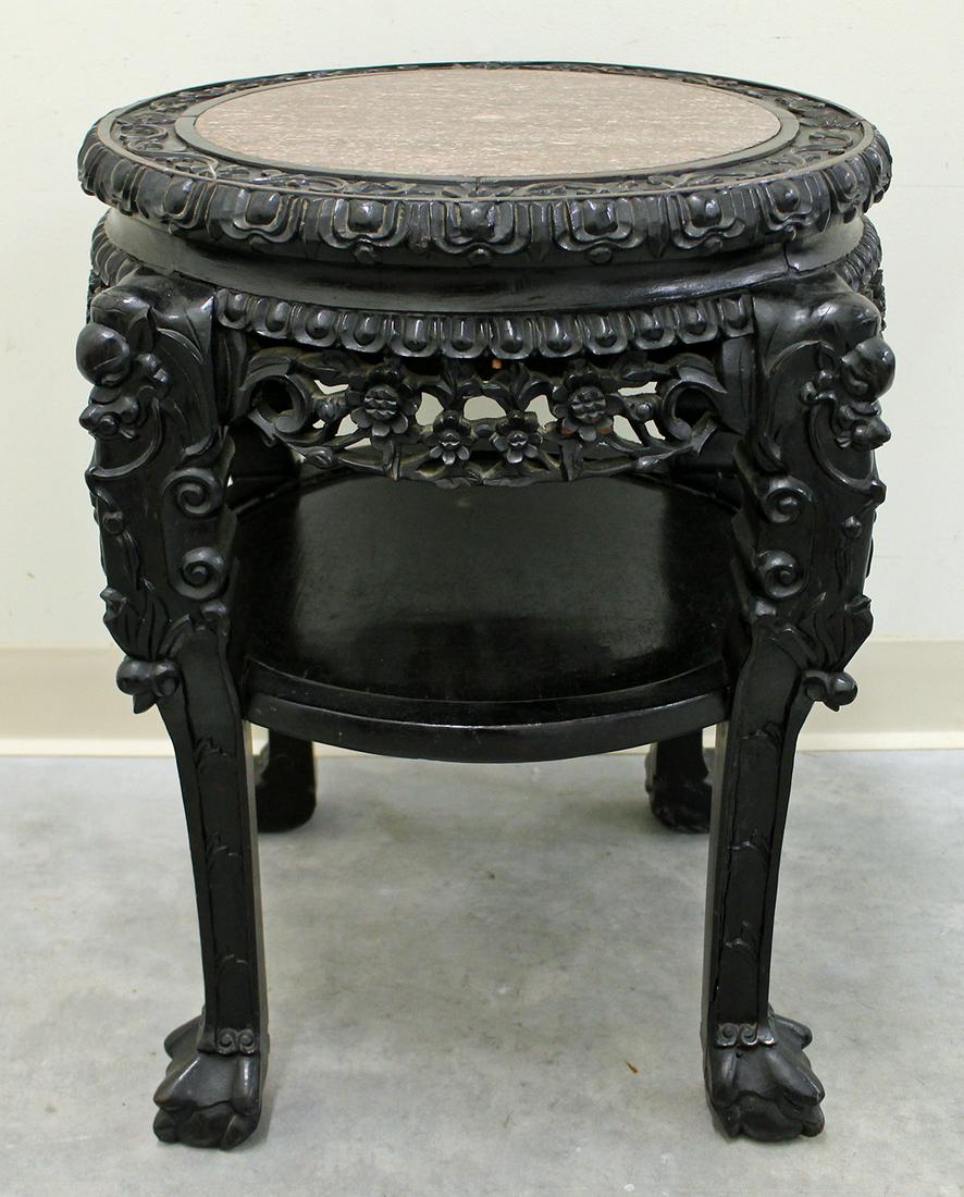 CHINESE WOOD STAND W/ MARBLE (1 of 3)