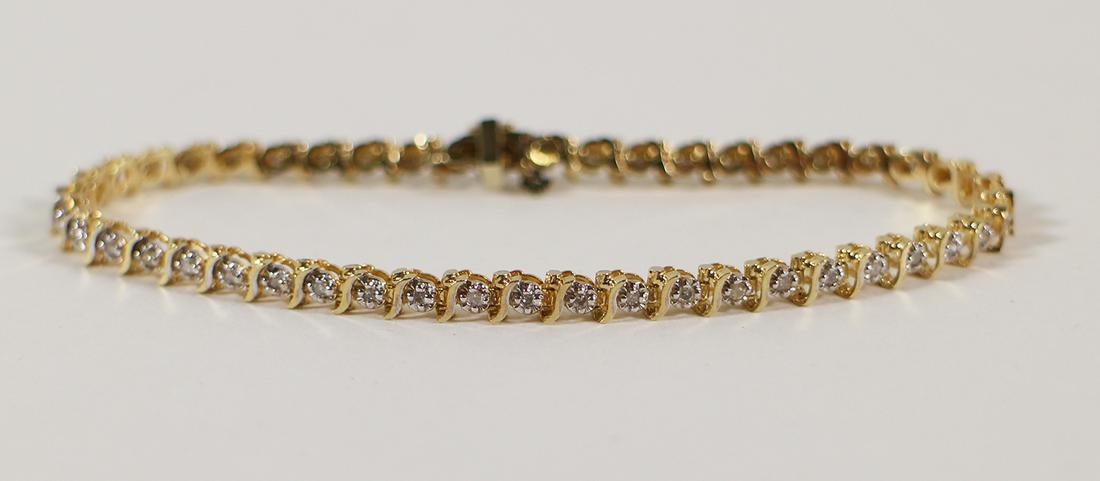 14K DIAMOND TENNIS BRACELET: 14KT yellow gold diamond tennis bracelet with (47) round diamonds (I-J color I clarity). Weighs 7.8 grams, measures 7" long.