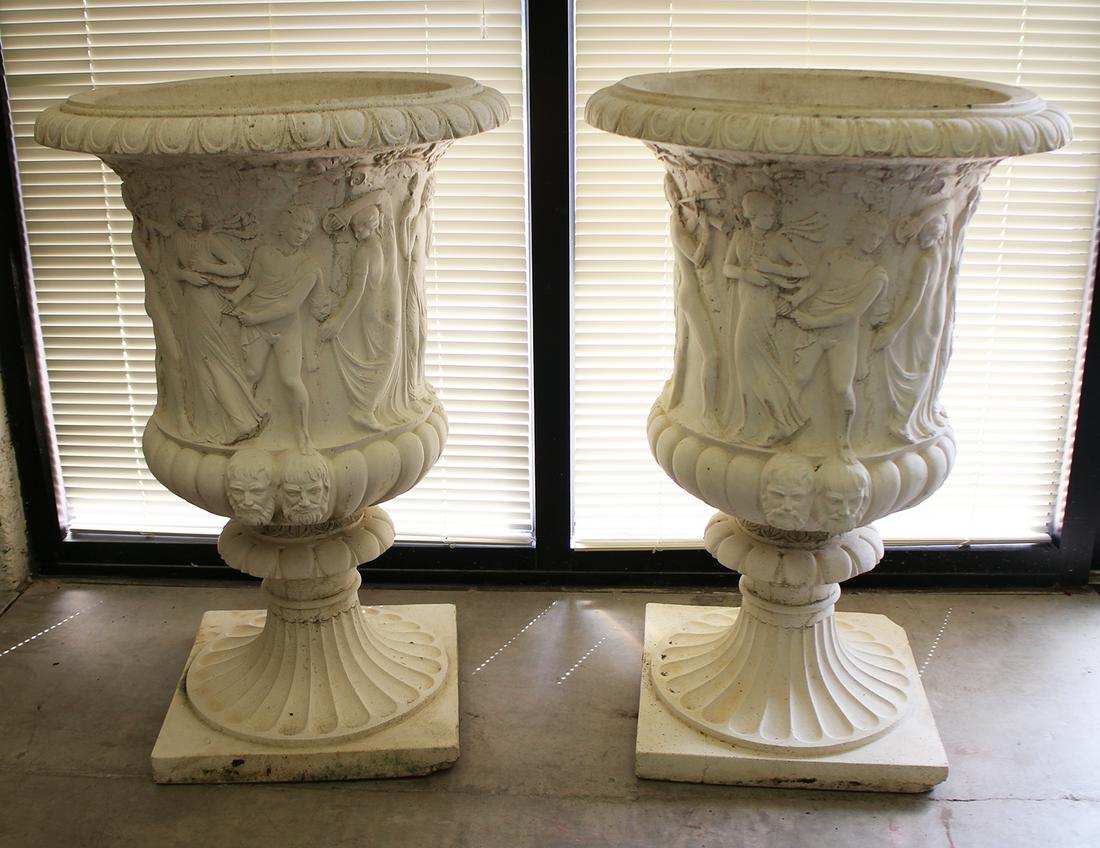 (2) ITALIAN MARBLE DUST PLANTER URNS (1 of 5)