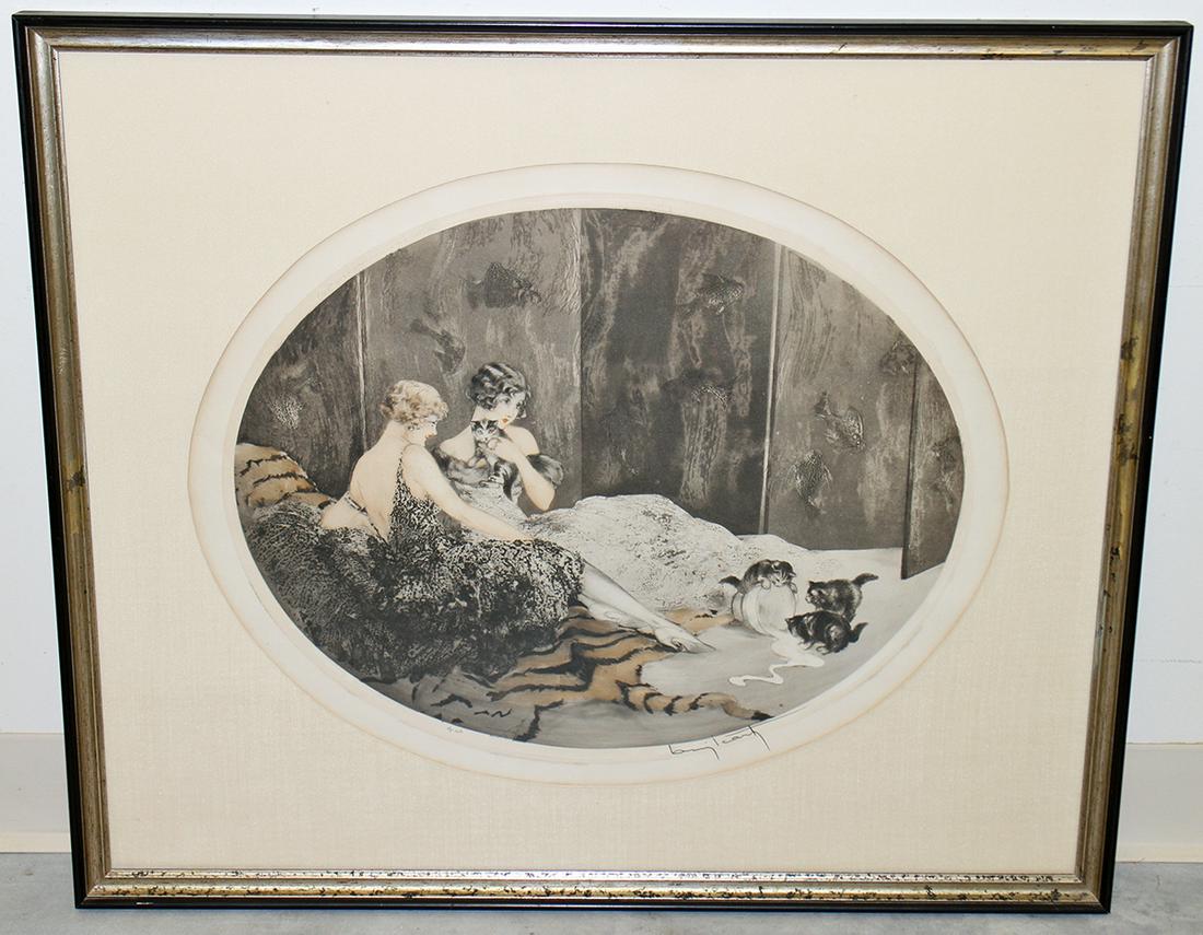LOUIS ICART SPILLED MILK ETCHING (1 of 4)