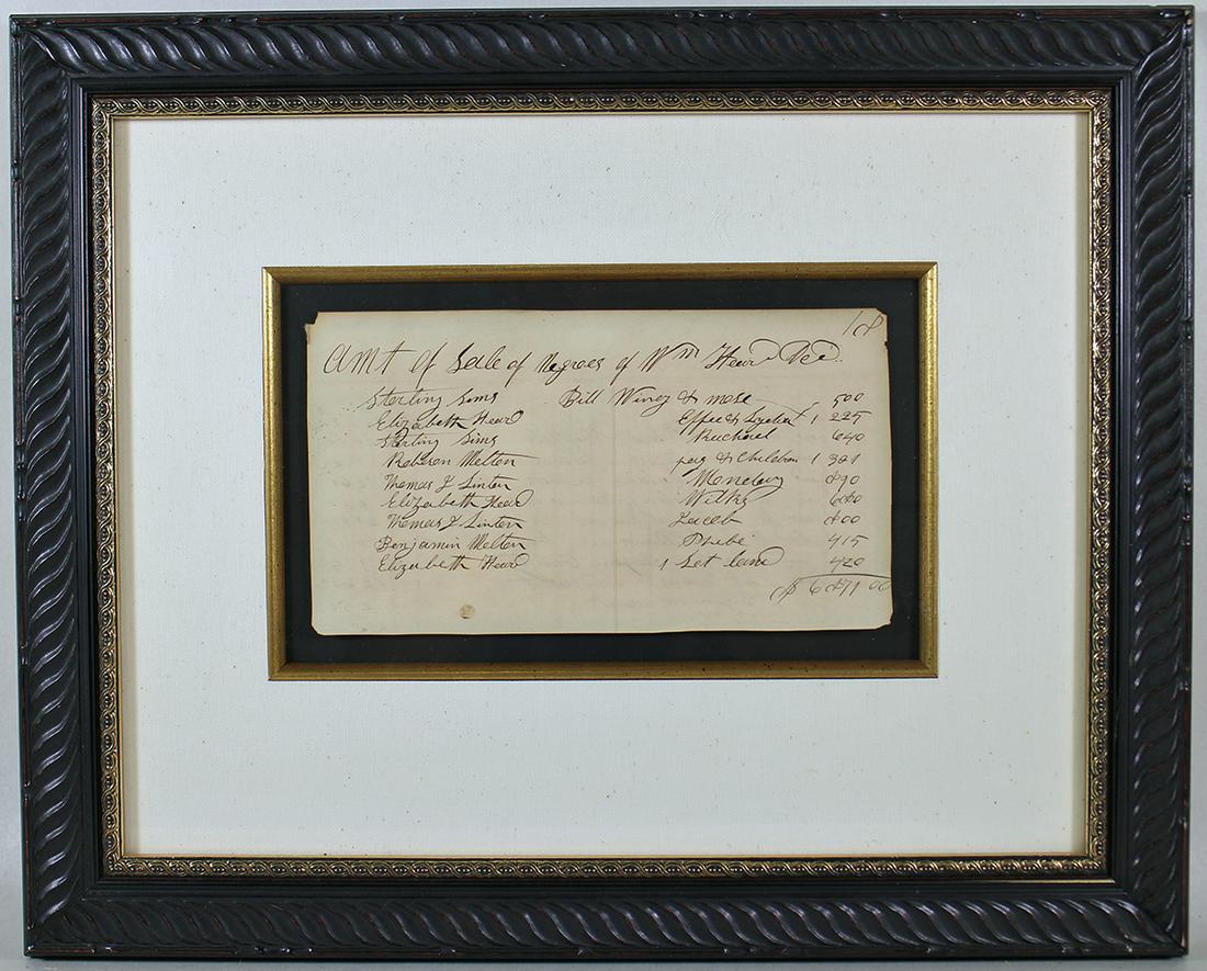 19TH CENTURY SLAVE RECEIPT DOCUMENT (1 of 4)