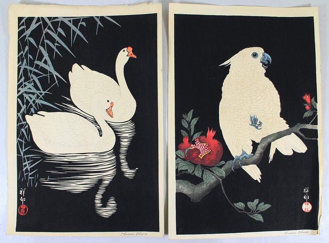 (2) SHOSON OHARA JAPANESE WOODBLOCKS: Shoson Ohara (Koson) (1877-1945) Two Japanese woodblock prints of birds. Both pencil signed. Approximately 15.25" x 10.25" unframed.