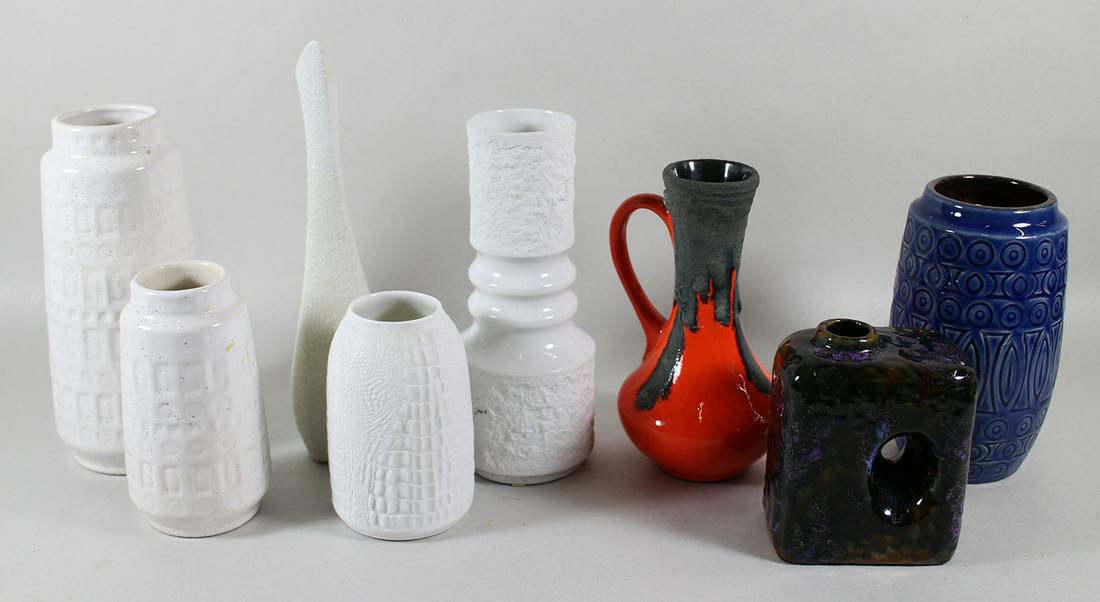 GERMAN POTTERY COLLECTION: Assorted pottery from Germany including Kaiser alligator skin vase, West Germany, & more.