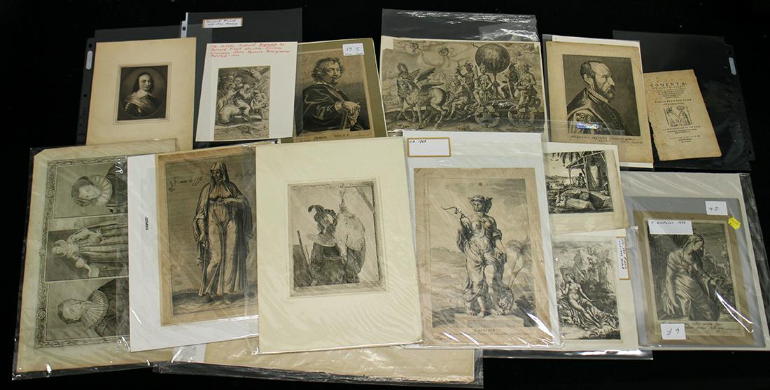 COLLECTION OF ENGRAVINGS & ETCHINGS: Assorted engravings & etchings including Bernard Picart, Antoine Coypel, Van Mieris, & more.