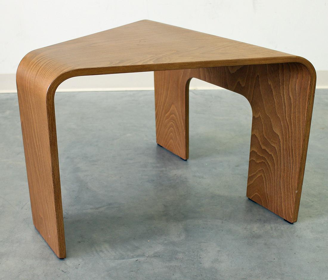 MID CENTURY DANISH BENTWOOD SIDE TABLE: Mid Century Dansk Jens Quistgaard (?) or Ekornes bentwood side table . Measures 25" x 26" wide 19" tall.