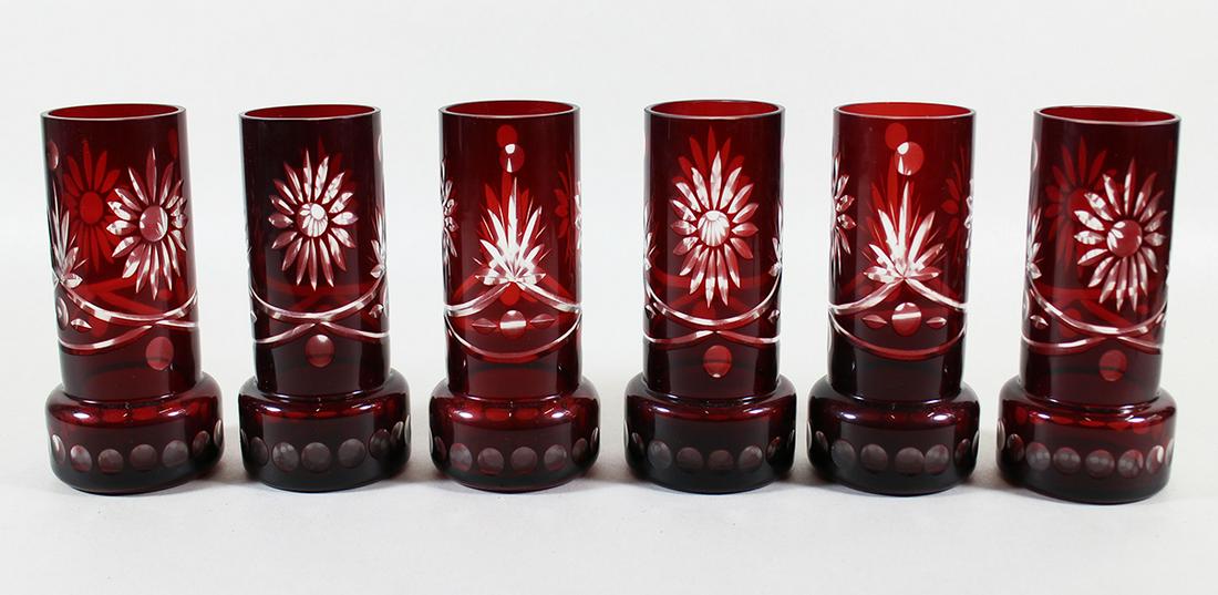 (6) RED CUT TO CLEAR LEMONADE GLASSES (1 of 2)