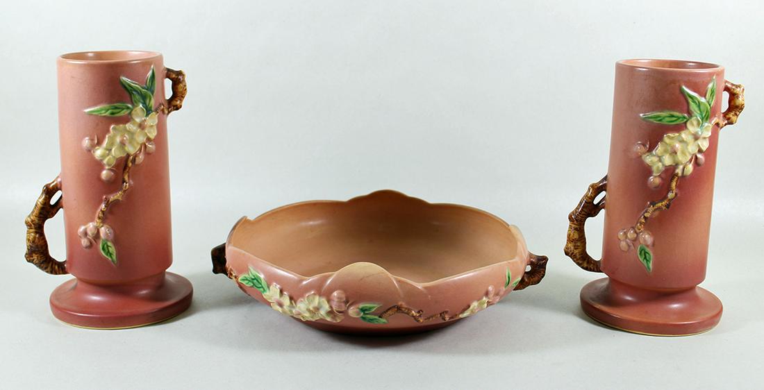 3 PC ROSEVILLE APPLE BLOSSOM ART POTTERY (1 of 2)