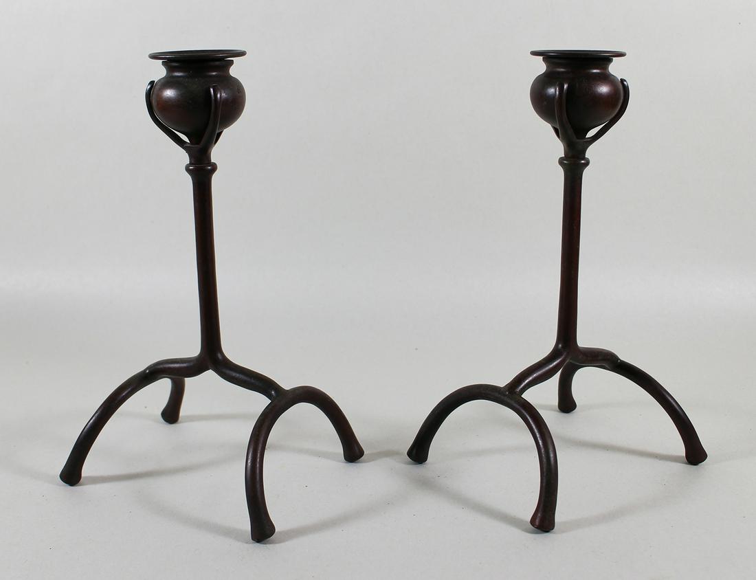 TIFFANY STUDIOS BRONZE CANDLE HOLDERS (1 of 3)