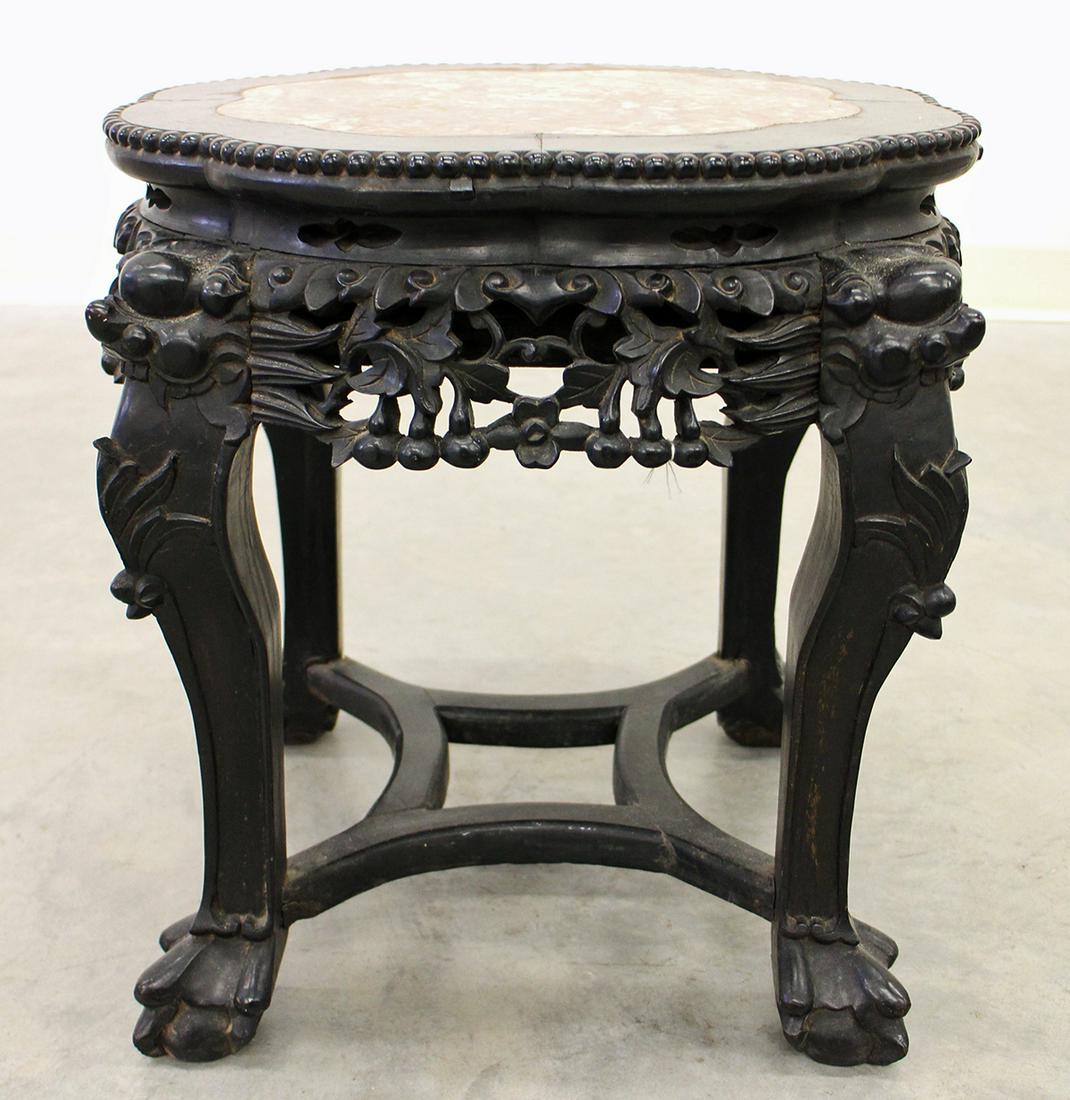 CHINESE MARBLE & WOOD STOOL (1 of 3)