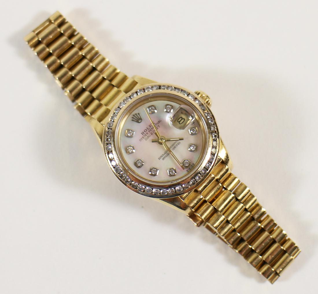 LADIES 18K DIAMOND OYSTER PERPETUAL ROLEX WATCH (1 of 6)