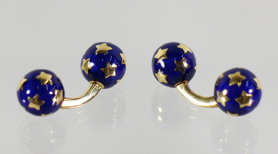 18K GOLD FRENCH ENAMEL CUFFLINKS (1 of 4)