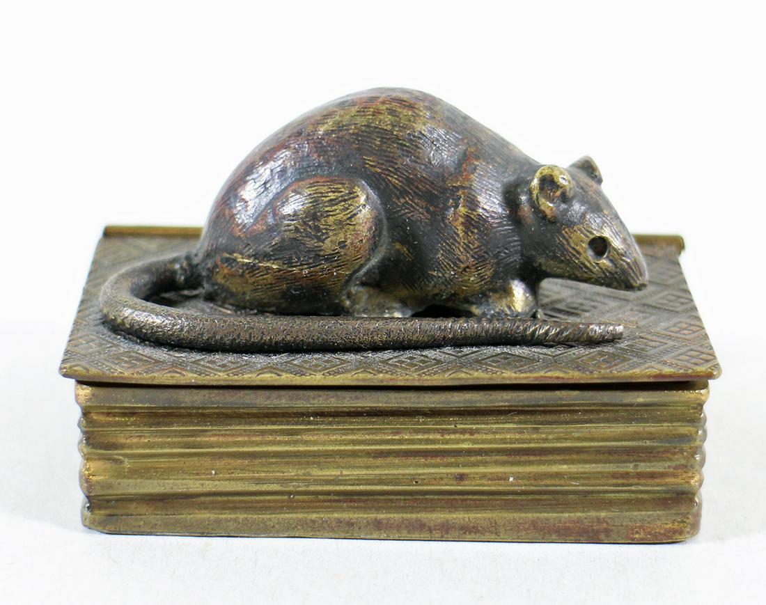BRONZE MATCH VESTA HOLDER - MOUSE ON BOOKS (1 of 3)