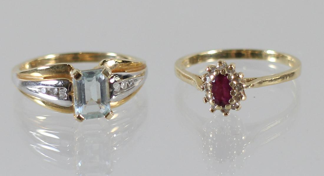 14K RUBY & 10K AQUAMARINE RINGS (1 of 2)