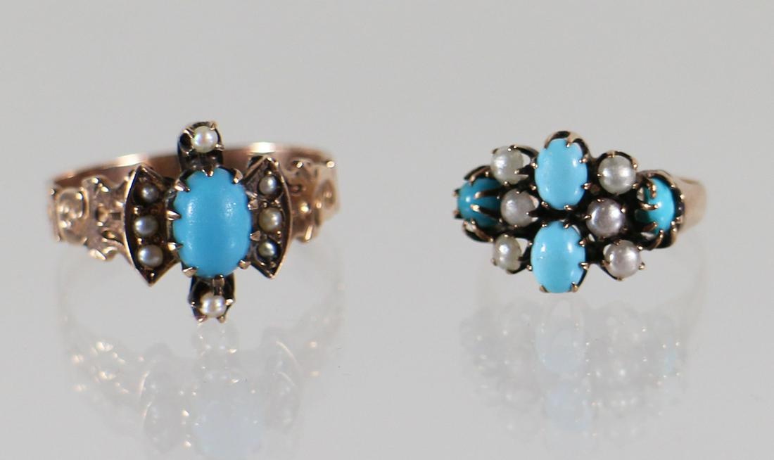 (2) 9KT VICTORIAN TURQUOISE RINGS (1 of 2)