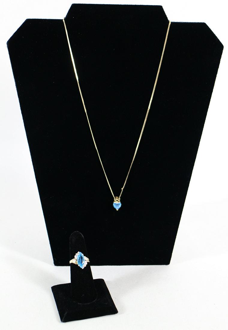 14K BLUE TOPAZ RING & NECKLACE (1 of 4)