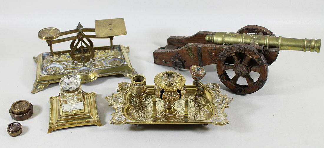 VICTORIAN INKWELL, SCALE & CANNON (1 of 2)