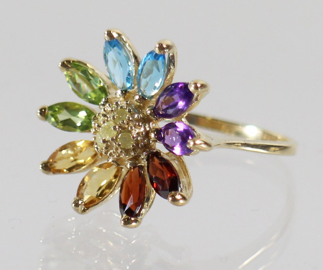 10K MULTI GEMSTONE FLOWER RING (1 of 3)