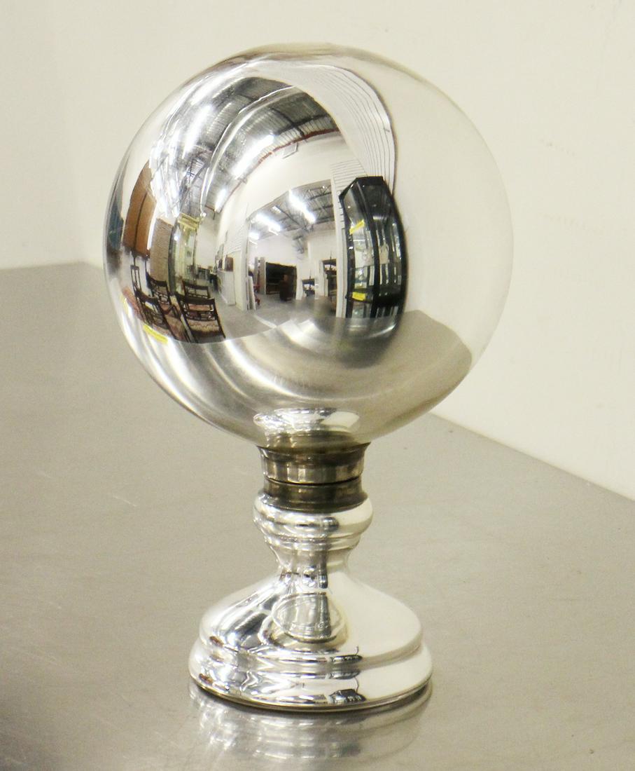 MERCURY GLASS "BUTLERS" GRAZING BALL: Vintage mercury glass silver butlers ball or witches ball. 13" x 8"