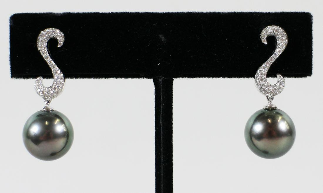 18K DIAMOND & TAHITIAN PEARL EARRINGS (1 of 3)