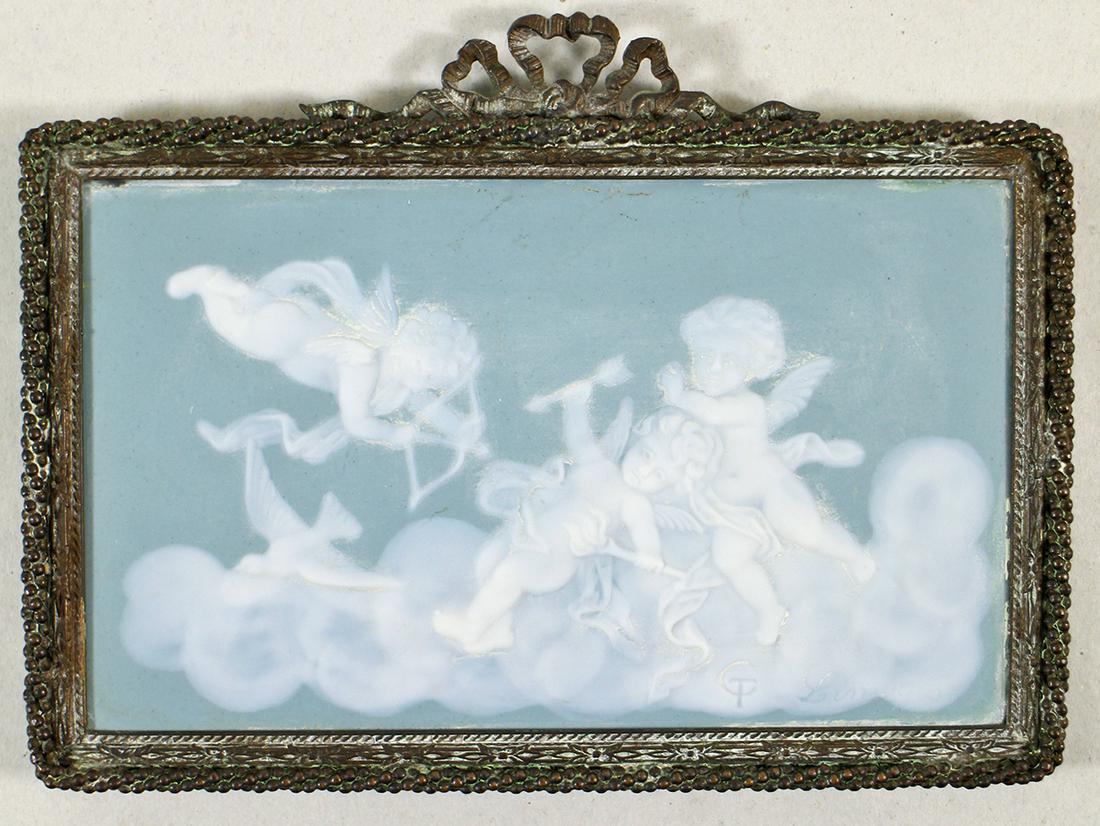 THARAUD LIMOGES PATE SUR PATE CHERUB PLAQUE (1 of 2)