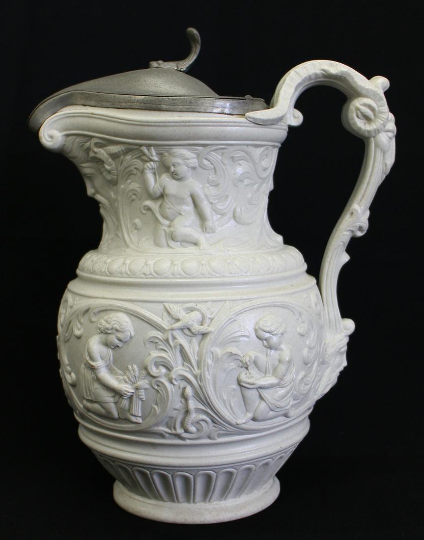 19th C. ENGLISH EARTHENWARE PITCHER (1 of 5)