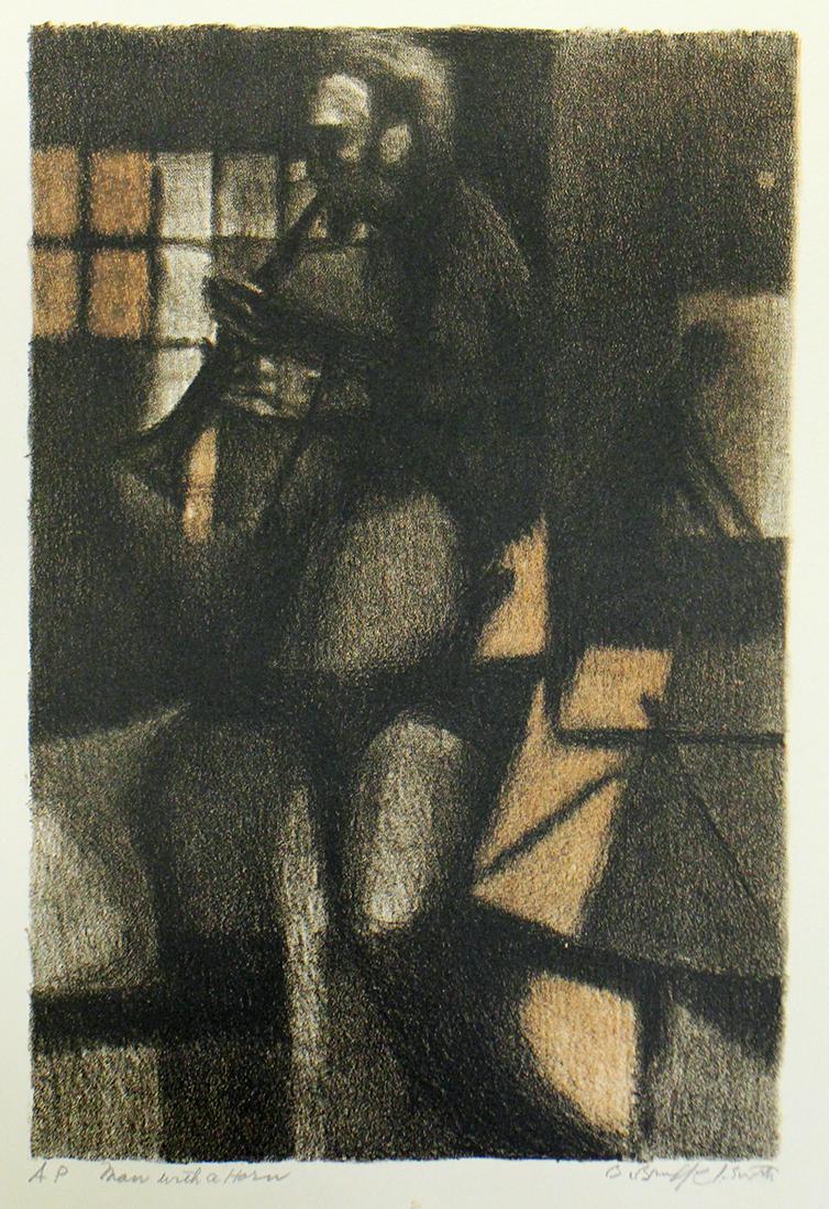 BERNARD BRUSSEL-SMITH MAN WITH A HORN A/P LITHO (1 of 2)