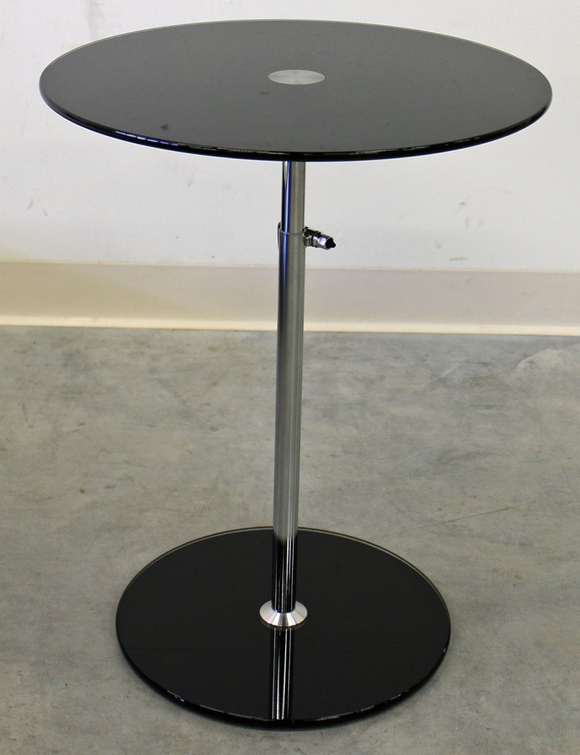 MODERN ADJUSTABLE HEIGHT ROUND GLASS SIDE TABLE (1 of 2)