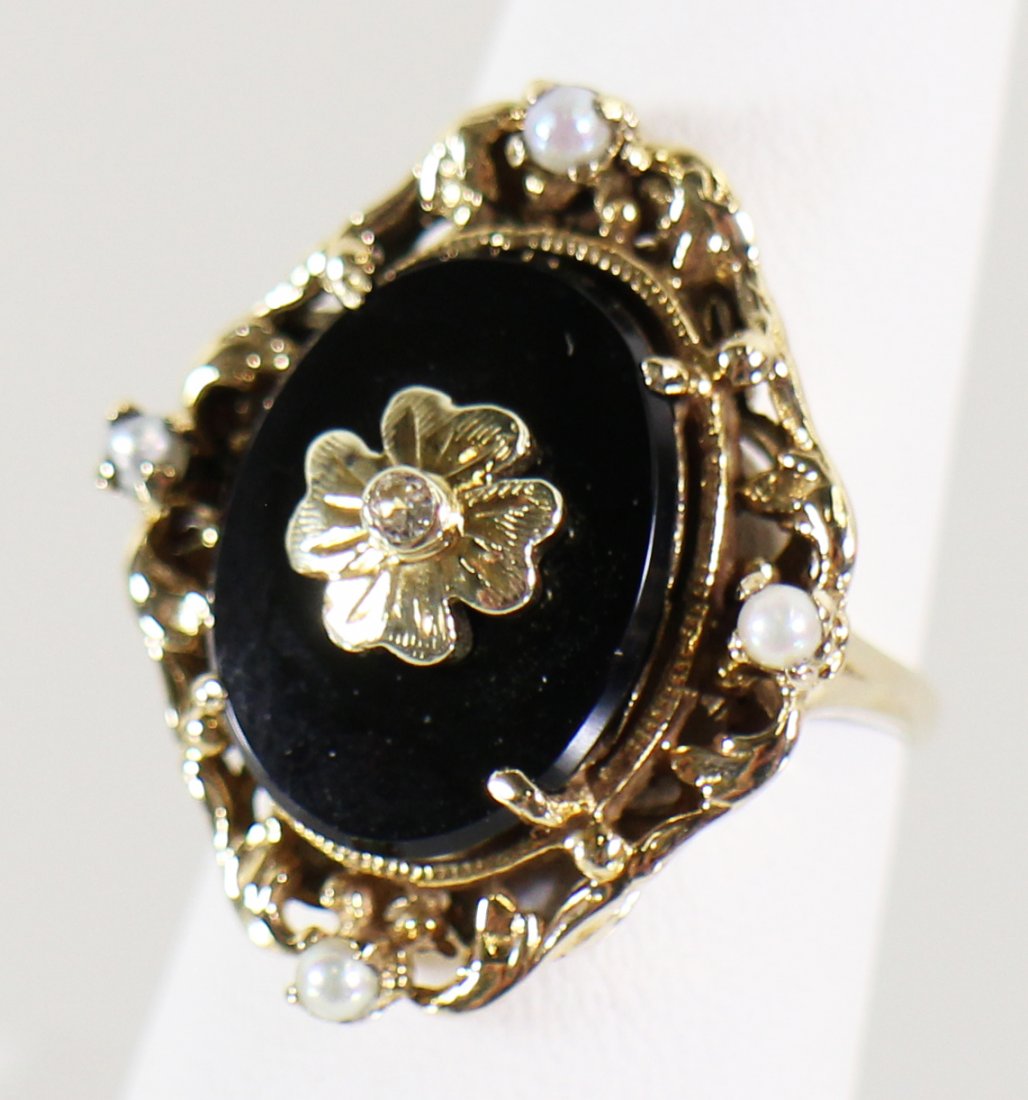 14K PEARL & ONYX RING (1 of 3)