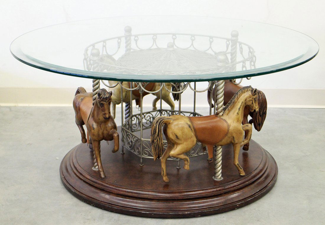 Revolving Carousel 4 Horses Coffee Table