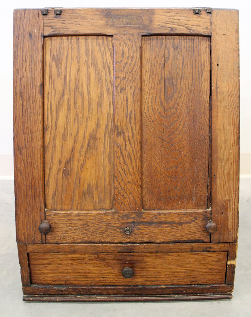 ANTIQUE OAK RAILROAD TRAIN TICKET CABINET (1 of 6)