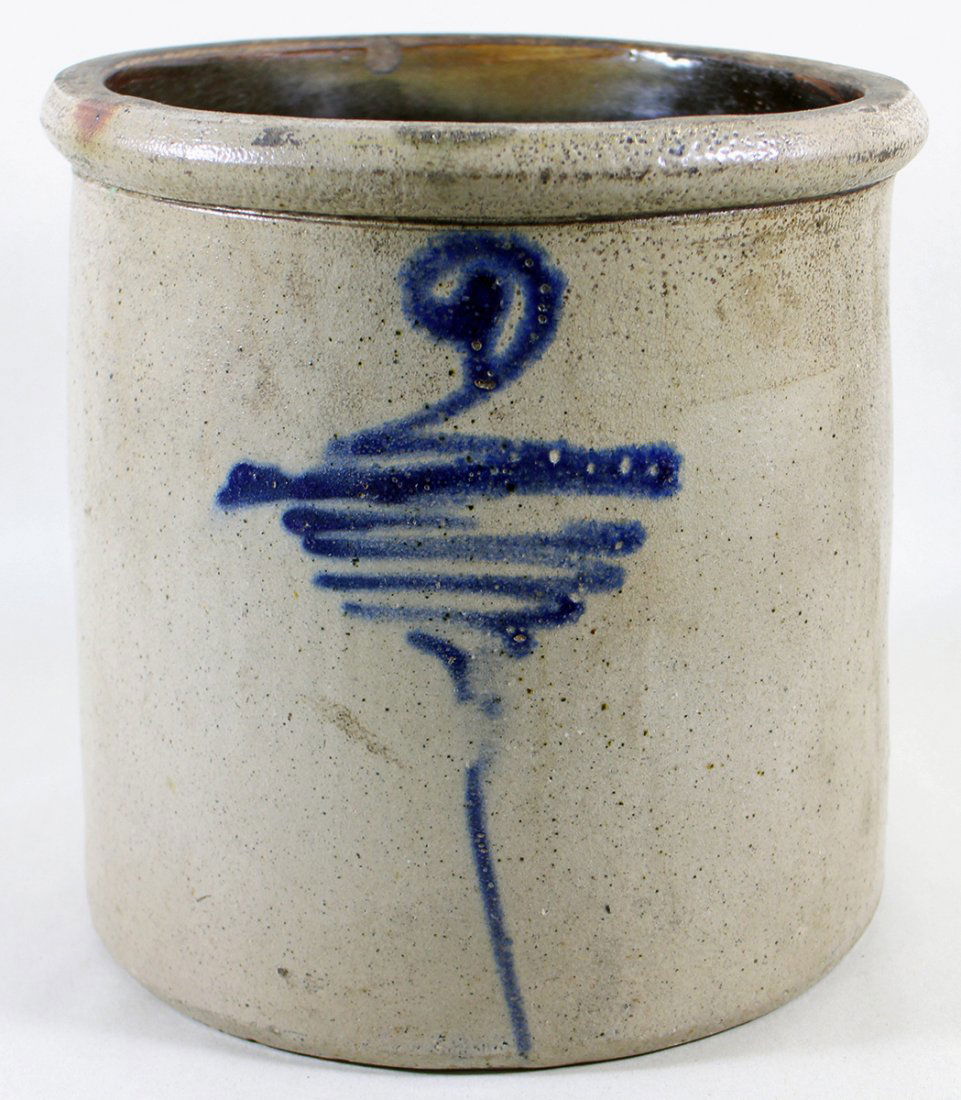 19TH CENTURY 2 GALLON COBALT SALT GLAZE CROCK (1 of 3)