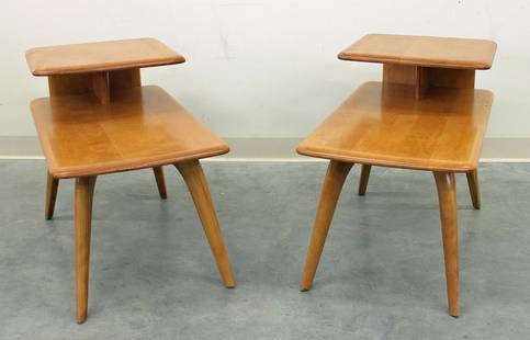 (2) HEYWOOD WAKEFIELD MODERN SIDE TABLES: Pair of Heywood Wakefield Mid Century Modern two tier side tables. Each measures 29" x 17" wide 22" tall.