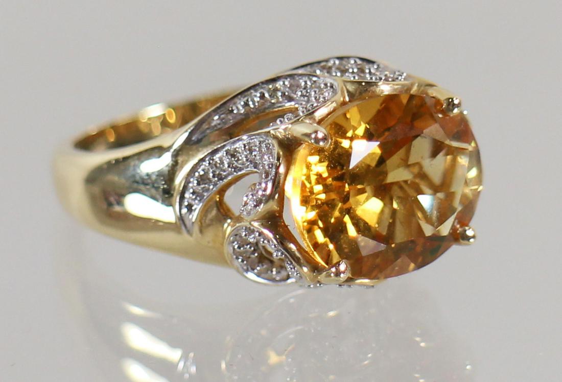 14K GOLD YELLOW CITRINE & DIAMOND RING (1 of 3)