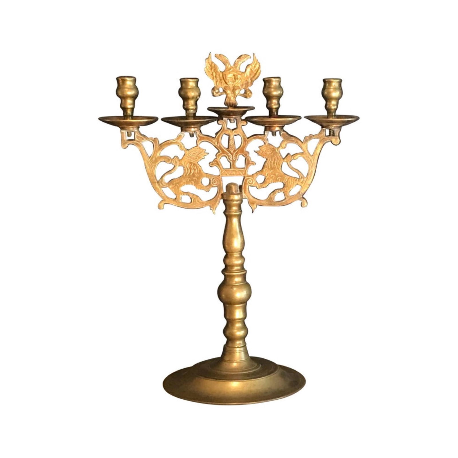 18TH CENTURY BRASS JUDAICA POLISH CANDELABRA. (1 of 10)