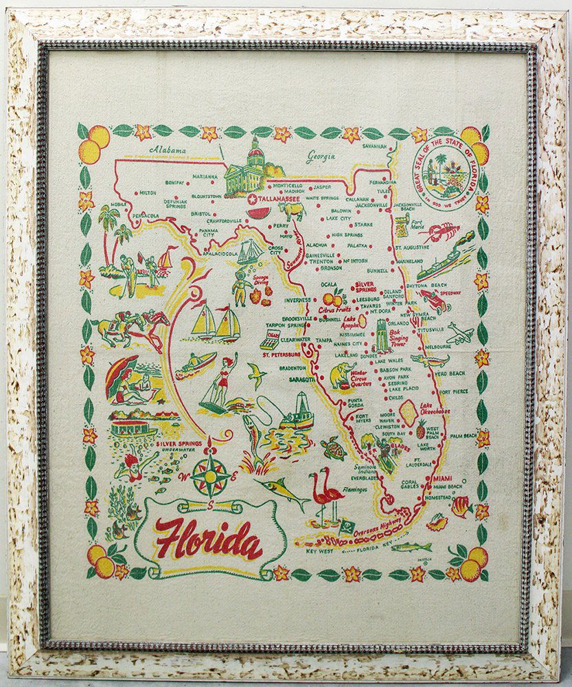 VINTAGE FRAMED FLORIDA TAPESTRY MAP (1 of 2)